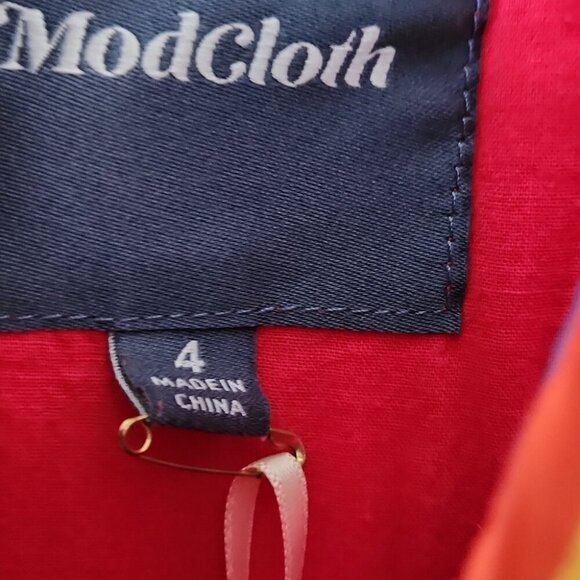 MODCLOTH | Vibrant Colorful Retro Red Verve Cotton Dress Sz 4 - Picture 4 of 5